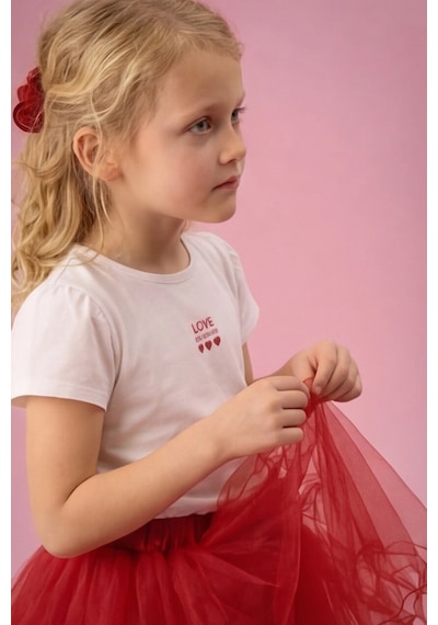 Fesshera Kids Kız Çocuk Etek Beli Lastikli Şık 23 Nisan,29 Ekim Ve Doğum Günü Eteği Kırmızı