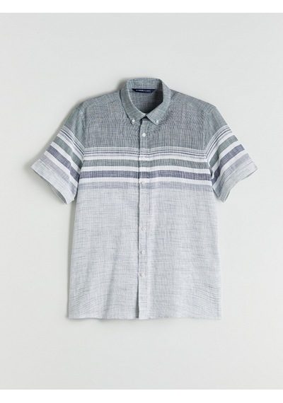 Lcwaıkıkı Classic Yeşil Regular Fit Kısa Kollu Çizgili Armürlü Erkek Gömlek