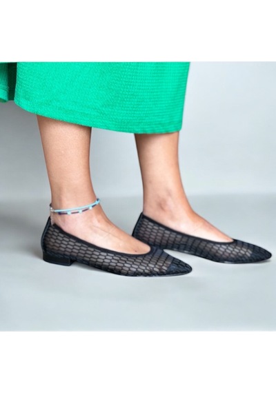 Ne&ve Shoes Siyah File Kadın Sivri Burunlu Günlük Rahat Babet