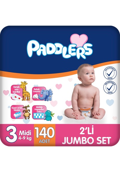 Bebek bezi 3 Numara (4-9 Kg) Midi 70x2 Adet 2'li Jumbo Set, Hassas Ciltlere Uygun
