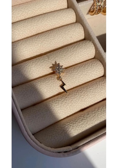 Tragus Piercing Çelik Paslanmaz Taşlı Şimşek Detaylı Gold - 647560394 Gold
