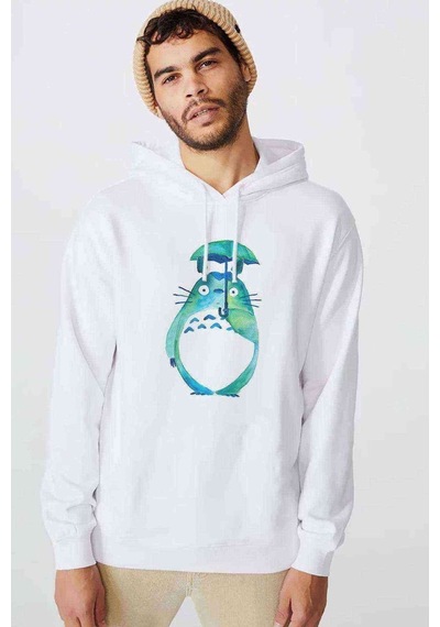 My Neighbor Komşum Totoro Baskılı Beyaz Erkek Örme Kapşonlu Sweat (531035775)