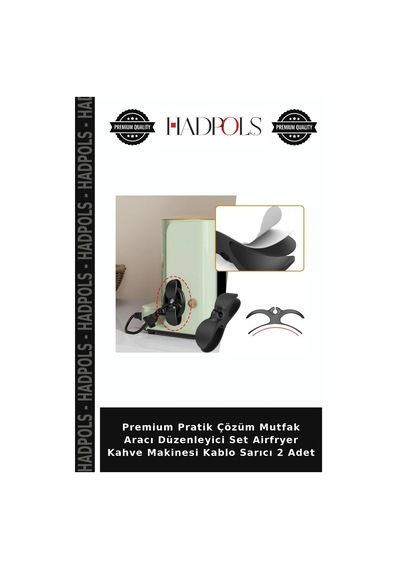 Premium Pratik Çözüm Mutfak Aracı Düzenleyici Set Airfryer Kahve Makinesi Kablo Sarıcı 2 Adet Siyah