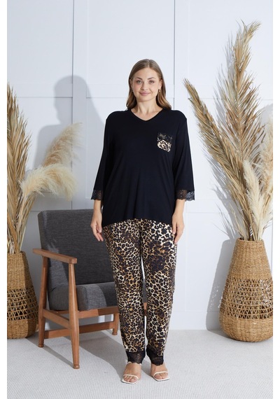 Sevim Kadın Büyük Beden Kısa Kol Siyah Pijama Takım C7t0n5o51 001
