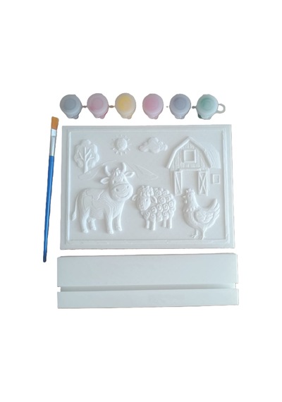 Suya Dayanıklı Mermer Tozu Boyama Seti Standlı Çiftlik Hayvanları Çocuk Boyama Tablosu 18x13 Cm Boya Emmez, Özel Formül