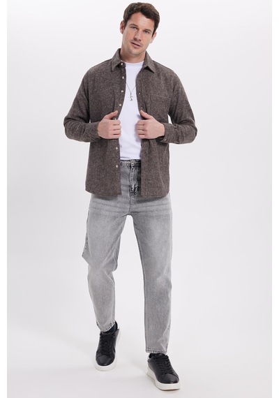 Tudors Erkek Regular Fit Klasik Kesim Düz Cepli Koyu Kahverengi Oduncu Gömlek-41897 Kahverengi