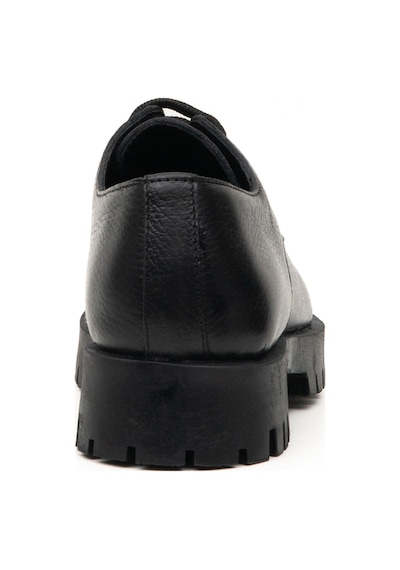 Hakiki Deri Bağcıklı Kadın Loafer Ayakkabı Kalın Taban Siyah