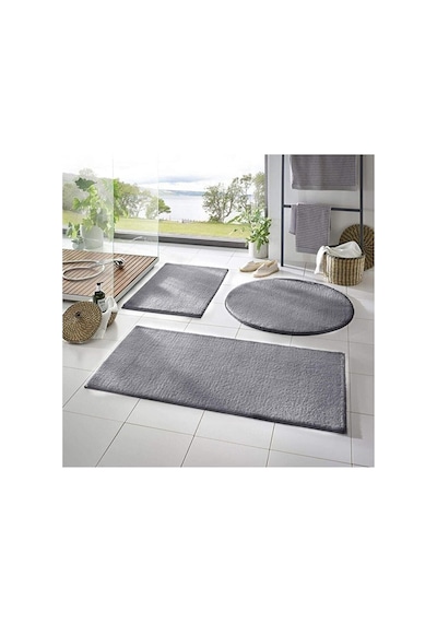 Rachel Carpet 3'lü Banyo Halısı Peluş Post Halı Klozet Takımı Açık Gri 50x90/50x60/50x50 Yuvarlak Diğer