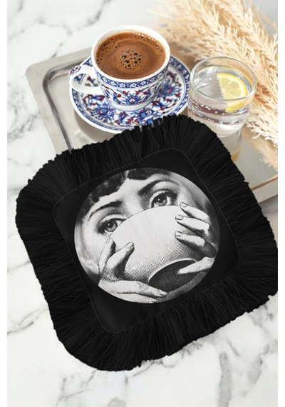Sürreal Portre Saçaklı Kahve Yanı Sunum Kokteyl Peçetesi-sanatsal Retro Siyah Bardak Altlığı Mendil Sedefli Fırtına Kabak Sürreal Portre Saçaklı Kahve Yanı Sunum Kokteyl Peçetesi-sanatsal Retro Siyah Bardak Altlığı Mendil Sedefli Fırtına Kabak