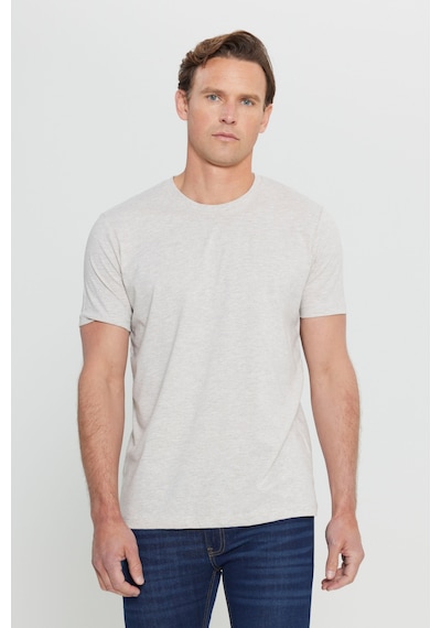 Ac&Co / Altınyıldız Classics Slim Fit Bisiklet Yaka Kısa Kol Pamuklu Erkek Tişört Bej Melanj Bej