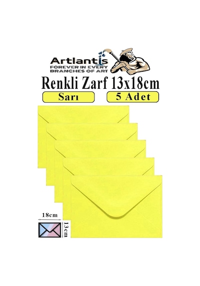Renkli Zarf 13x18 Cm 5 Adet Renkli Mektup Zarfı Renkli Davetiye Zarfı Kartpostal Çekiliş Hediye Zarfı Sarı