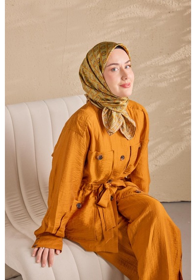 Silk Home Twill İpek Eşarp Zincir Fıstık Yeşil Çok Renkli