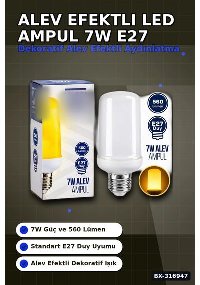 Alev Efektli Led Ampul 7w E27 Duy 560 Lümen Ip20 Koruma Dekoratif Lamba Bx-316947