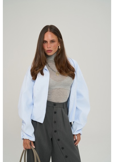 Mai Collection Positano Büzgü Detay Mavi Bomber Ceket