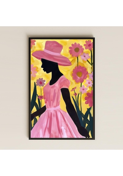 Pembe Elbiseli Siluet Afro Kadını Şeffaf Pleksi Tablo