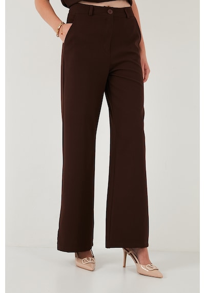 Lela Wide Leg Orta Yüksek Bel Bol Paça Kumaş Bayan Pantolon 6522974 Kahve