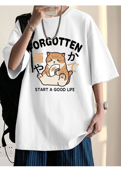 Flood Of Style Unisex Beyaz Forgotten Oversize Bisiklet Yakak Tshirt