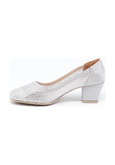 Nesilshoes Nesil Shoes Özma 970 Gümüş Topuklu Taşlı Kadın Ayakkabı GÜMÜŞ