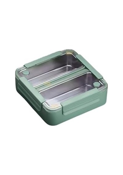 1100ml Lunchbox Tek Katlı 2 Bölmeli Paslanmaz Çelik Sefer Tası Yemek Kutusu Yeşil Bakır
