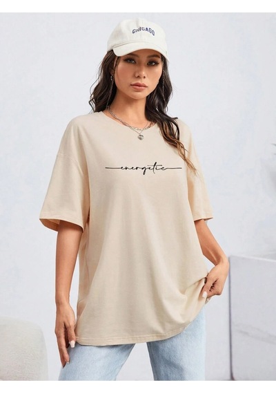 Uyguntarz Unisex Energetic Baskılı Tasarım Tshirt Bej