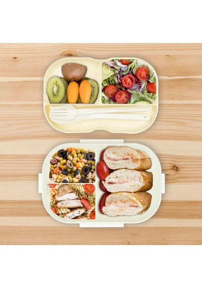 1200 Ml 2 Katlı 6 Bölmeli Bpa'sız Pp Plastik Sefer Tası Ve Beslenme Çantası - Hava Kilitli Bento Lunch Box, Çatal Ve Kaşık Dahil Beyaz