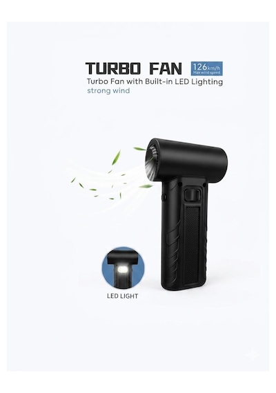 Mini Jet Fan Açık Hava Spor Kampı Için Güçlü Fan Şarj Edilebilir Siyah