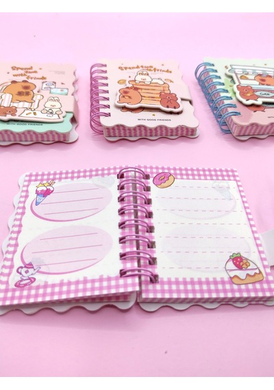 Capybara Tavşan Ayı Cırtlı Cep Boy Mini Not Defteri 7x8 Cm - Beyaz