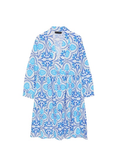 Quzu Kadın Desenli Easy Wear Elbise Mavi