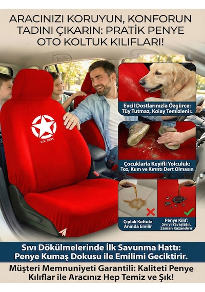 Jeep Cj İle Uyumlu Koltuk Kılıfı Pratik Kullanım Araç İçi Kullanım Kırmızı