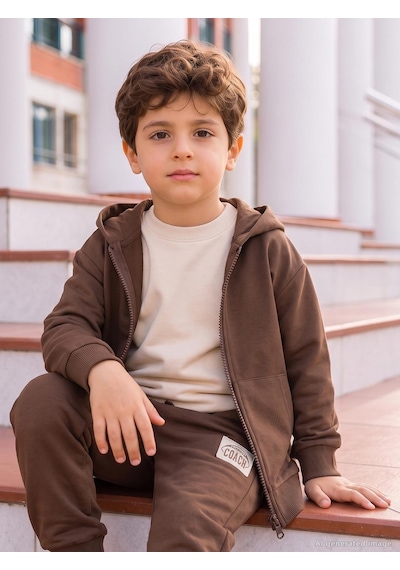 Civil Boys Basic Kapşonlu 2-5 Yaş Hırka - Kahverengi Koyu Kahve