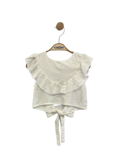 Zekids Kız Çocuk Beli Lastikli Desenli Pantolon Bluz Takım-14037 Beyaz