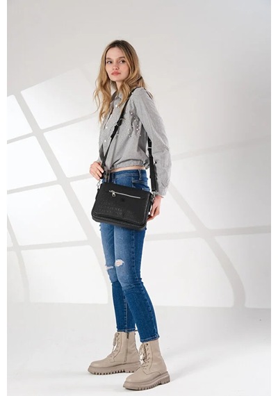 Just Polo Kadın Bol Gözlü Ayarlanabilir Askılı Şık Omuz Çantası Shoulder Bag Siyah