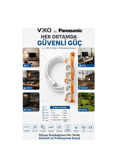 Viko Grup Priz 5'li, 3 Metre Uzatma Kablosu, 3x2.5 Kalın Cca Kablo - Premium Kalite, Çocuk Korumalı, Terminal Ve Klemens Bağlantılı 3 M