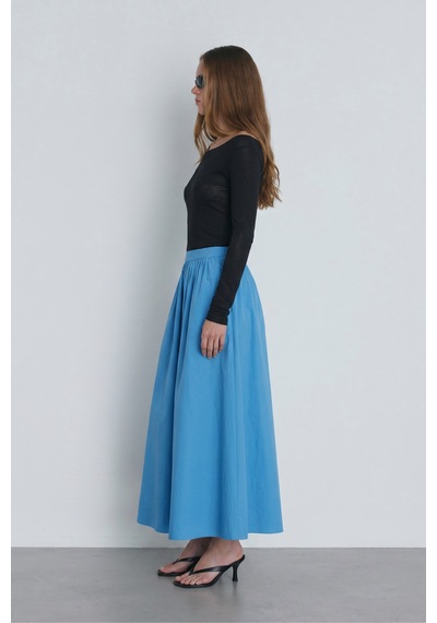 Suud Collection Mavi Lara Kloş Etek