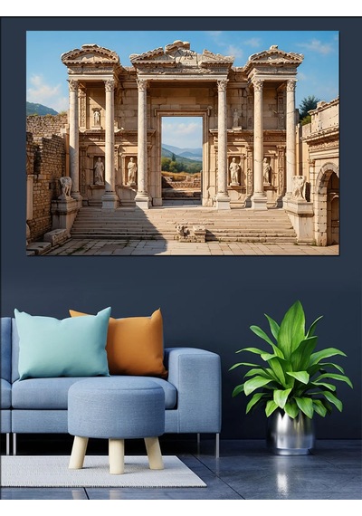Efes Antik Kent Celsus Kütüphanesi Dekoratif Kanvas - Mdf Ahşap Tablo