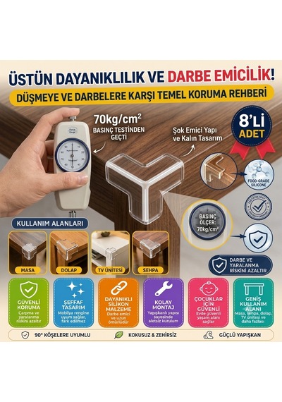 8'li Şeffaf Silikon Masa Köşe Koruyucu Darbe Önleyici Çocuk Güvenlik Koruması Şeffaf Seti