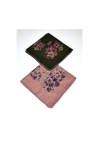 Eripek 2'li Paket Oyalı Pamuk Yazma 6594 Yeşil-somon