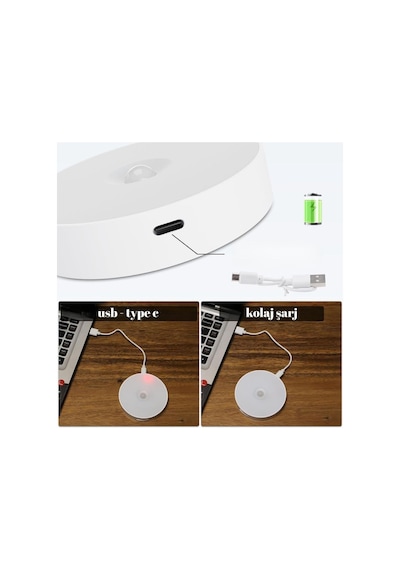 4 Lü Hareket Sensörlü Şarjlı Led Lamba Beyaz Işık Usb Type-c, Mıknatıslı