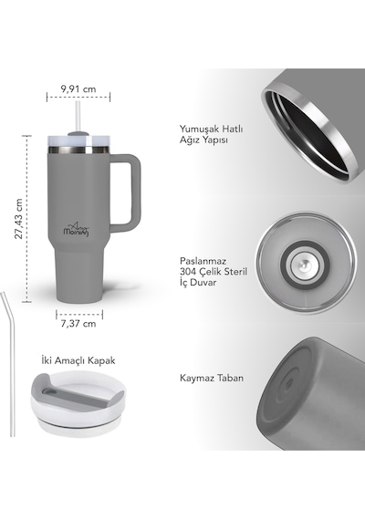 Any Morning Vaha 1200 Ml Üç Kademe Çevirmeli Kapaklı Çift Katman Çelik Termos Mug Su Yeşili Sı2440217 Yeşil