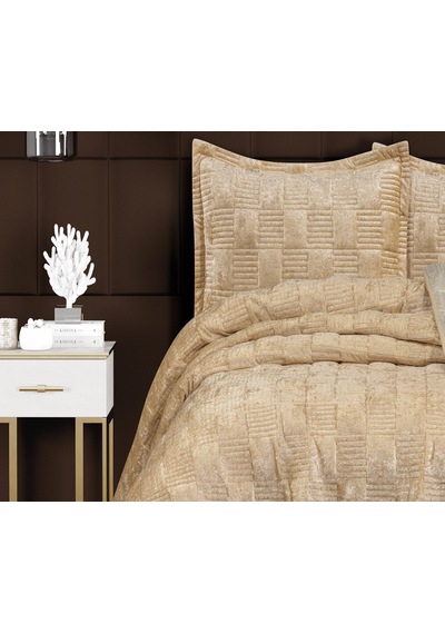 Goldroom Home Ranya Kadife Nakışlı Tek Kişilik Yatak Örtüsü Gold