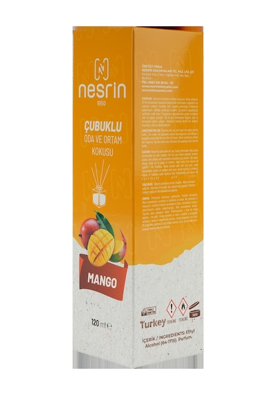 Nesrin 120 Ml Çubuklu Oda Kokusu Mango Bambu Koku, Kalıcı Ortam Kokusu Ve Dekoratif Cam Şişe - 8690352728213ma