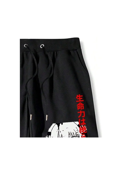 Tarzsokak Anime Guys Japanese Letter & Figure Graphic Eşofman Altı Siyah