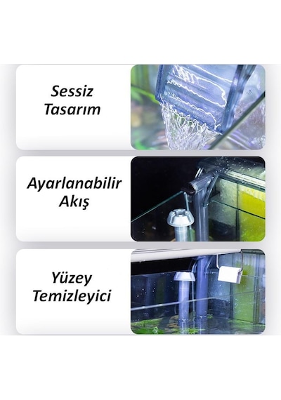 Valkyrie Askılı Şelale Akvaryum Filtre Kafa Motoru İç Filtre Yüzey Temizleyicili 3 Filtreli