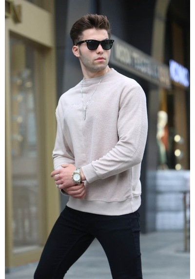 Madmext Bej Basic Erkek Sweatshirt 6010 Bej