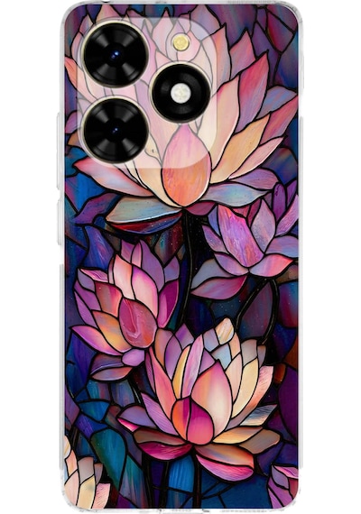 Printify Tecno Spark Go 2024 İle Uyumlu Vitray Sessiz Lotus Tasarımlı Şeffaf Silikon Kılıf Şeffaf