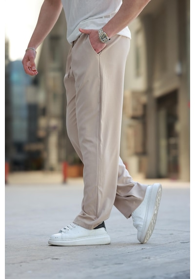 Madmext Bej Beli Ayarlanabilir Rahat Kesim Erkek Pantolon E6564