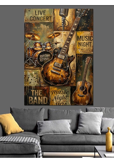 Live Music Klasik Gitar Posteri Dekoratif Kanvas - Mdf Ahşap Tablo