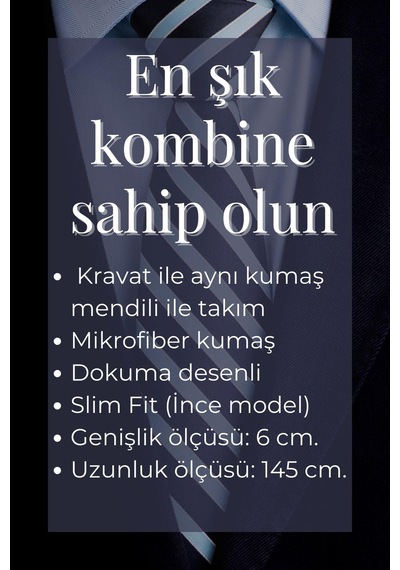 Gaffy Gri Yuvarlak Desenli Siyah Dokuma Kumaş Mendilli Slim Fit Kravat // Sdk-250204 Siyah