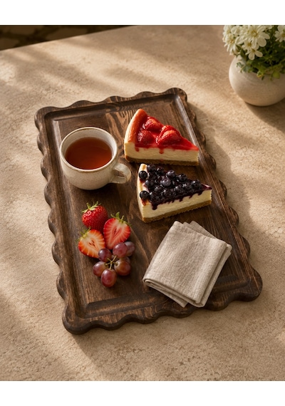 Fam Wood Art Dikdörtgen Papatya Doğal Ahşap Peynir Ve Sunum Tabağı, Kahvelik, Yağdanlık, Pasta Ve Kek Standı %100 Çam Kahverengi - Ceviz