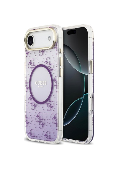 Apple Uyumlu iPhone 17 Air Kılıf Guess Lisanslı M-safe Şarj Özellikli 4g Desenli Simli Silikon Kapak Mor Mor